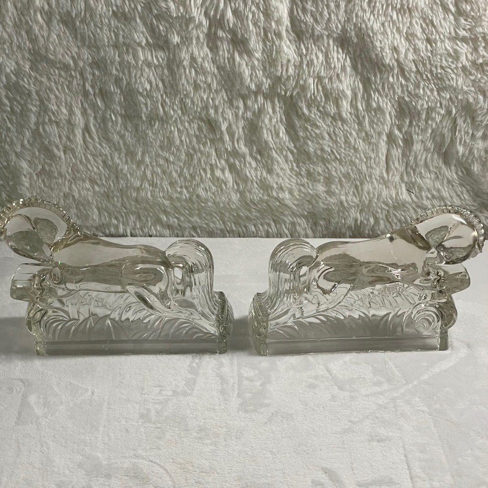 Vintage Art Deco Clear Glass Horse Bookends Heavy Solid Glass Equestrian Decor